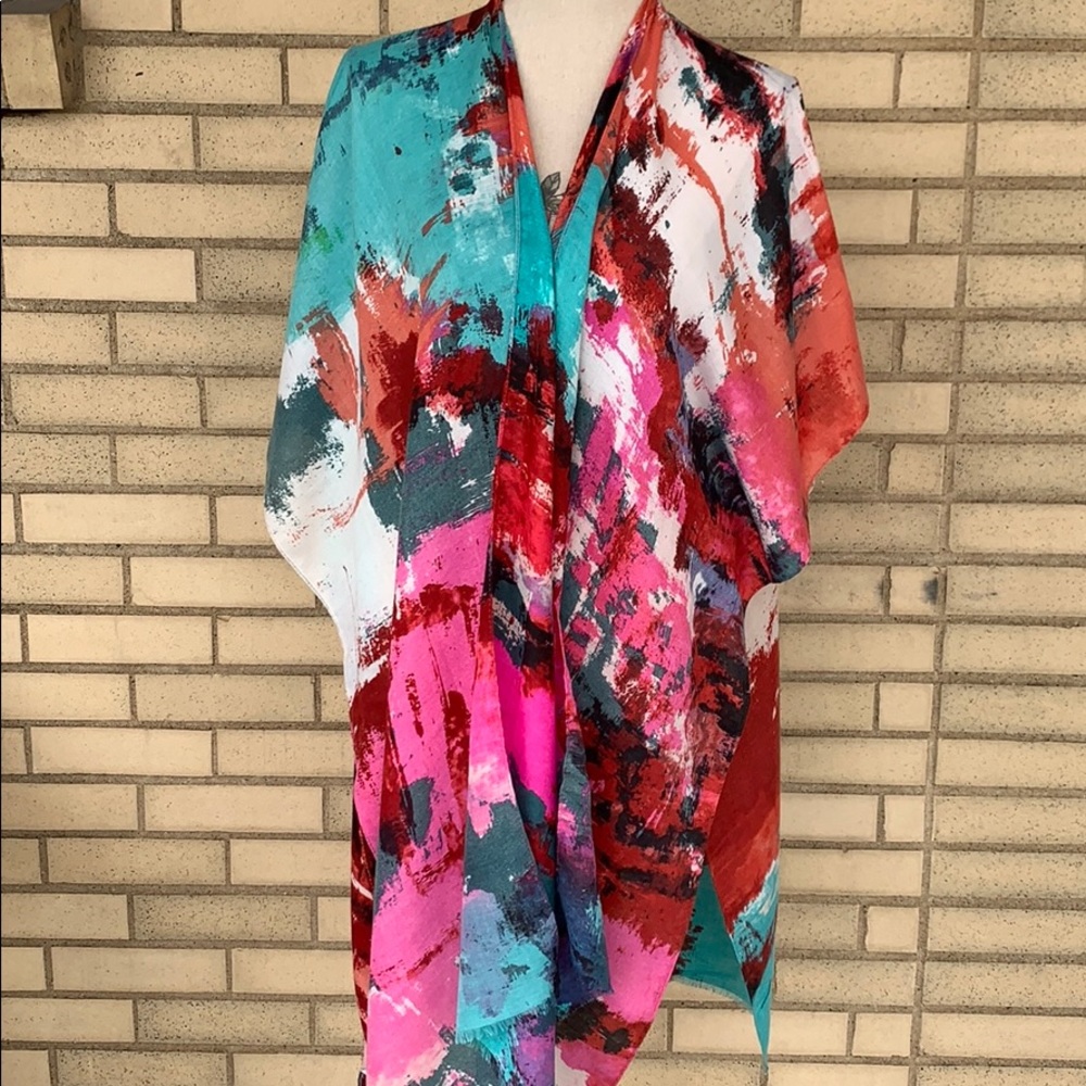 MULTI DISTRESSED PAINT STYLE WIDE SLEEVE KIMONO - Picture 4 of 8